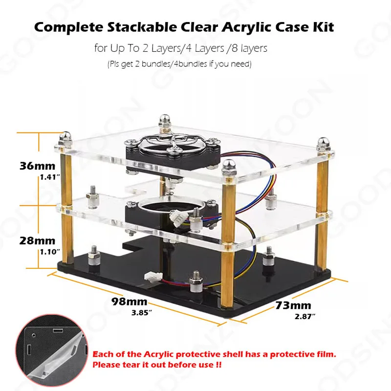 Raspberry Pi 5 Cluster Case Set, Raspberry Pi 5 Case with Cooling Fan Kit Cooler Shell for Pi5 Motherboard (2-Layers)