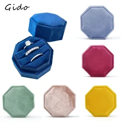 Caixa De Jóias De Veludo Octagon Para Mulheres 3 Slots Estojo De Armazenamento De Anel Duplo Exibição De Anel De Casamento Pacote De Brincos Muti Color Pacote De Presente