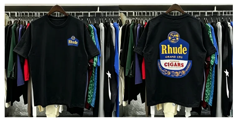 2026 New RHUDE Short Sleeved Retro Label Printed Short Sleeved T-shirt Loose Casual High-quality Men's Clothing