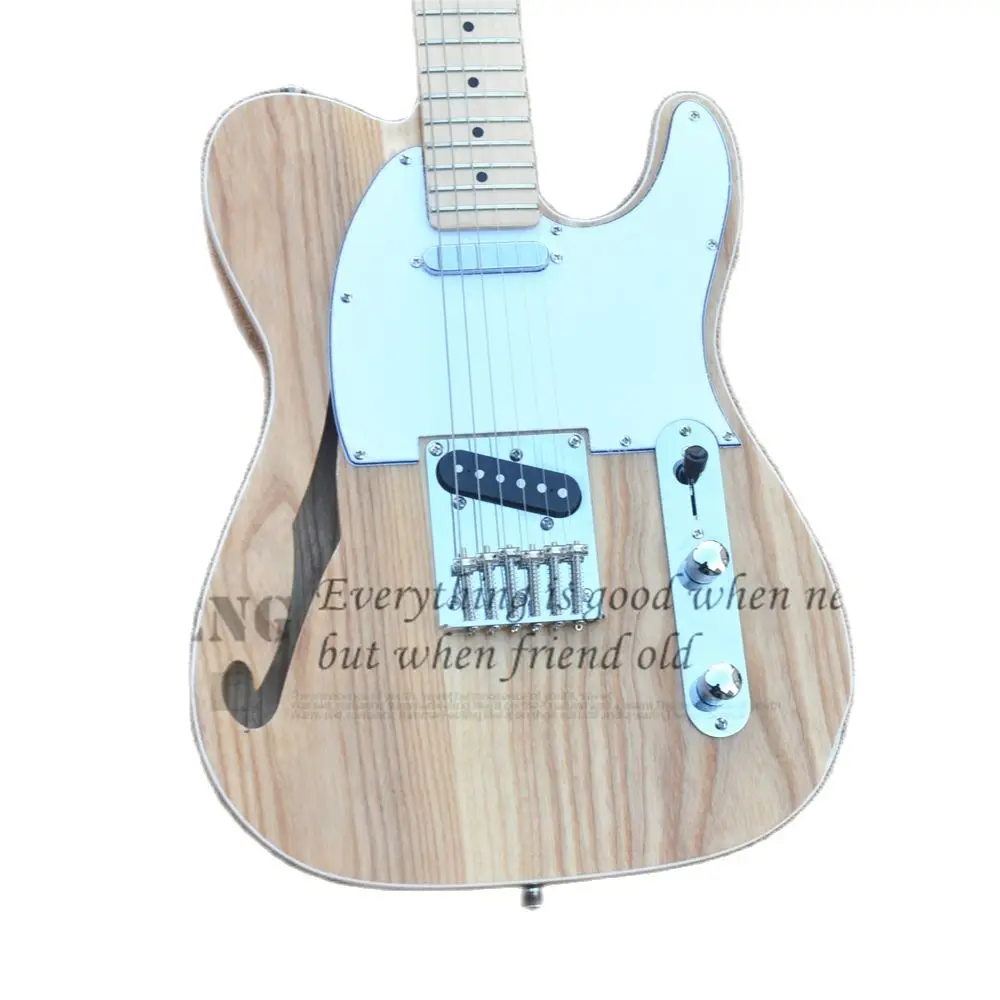 Factory Outlet Electric Guitar, Tel Guitar, Ash semi hollow Body, Maple Wood, white Pickguard, Chrome Bridge