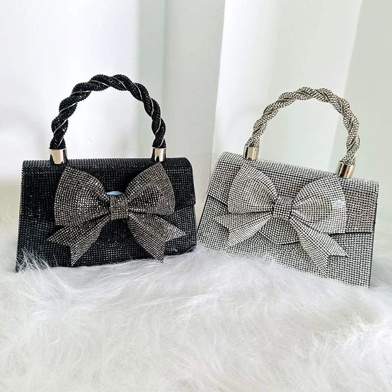 JIOMAY Bow Decoration Clutch Bag Luxury Designer Handbags New Elegant And Versatile Evening Party Bags ​Rhinestone Purse