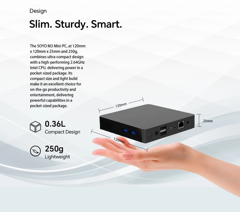 Meijie SOYO Mini PC M3, procesor: dwuzakresowy system WiFi Intel J3710 Window 10 Pro obsługuje Bluetooth HDMI, 8 GB RAM 256/512 GB ROM