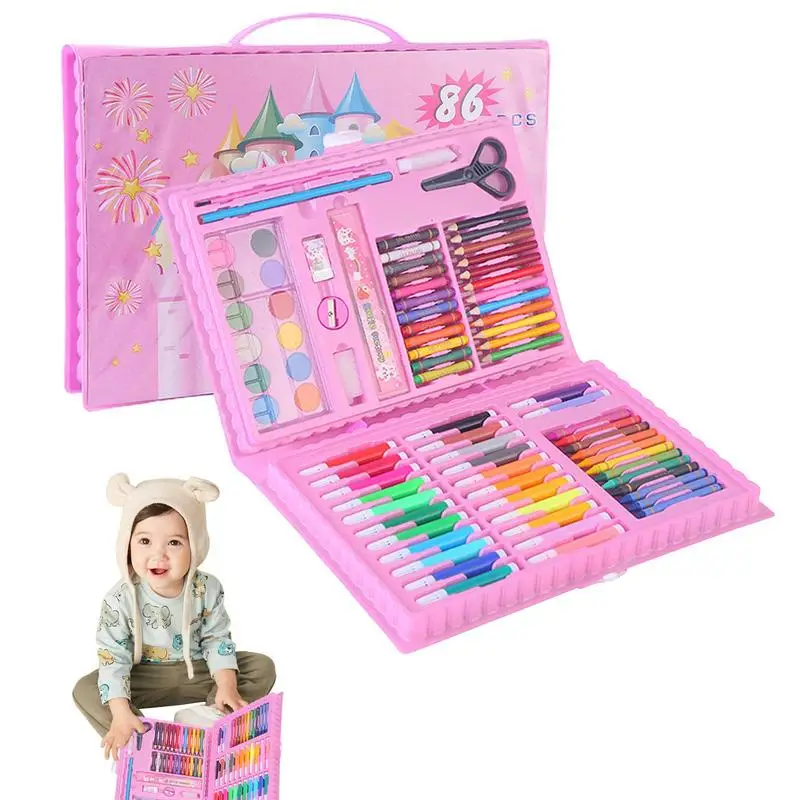 

86 Pieces Children Painting Set Watercolor Pen Crayon Paintbrush With Drawing Board Educational Toys Doodle Art Kids Gift