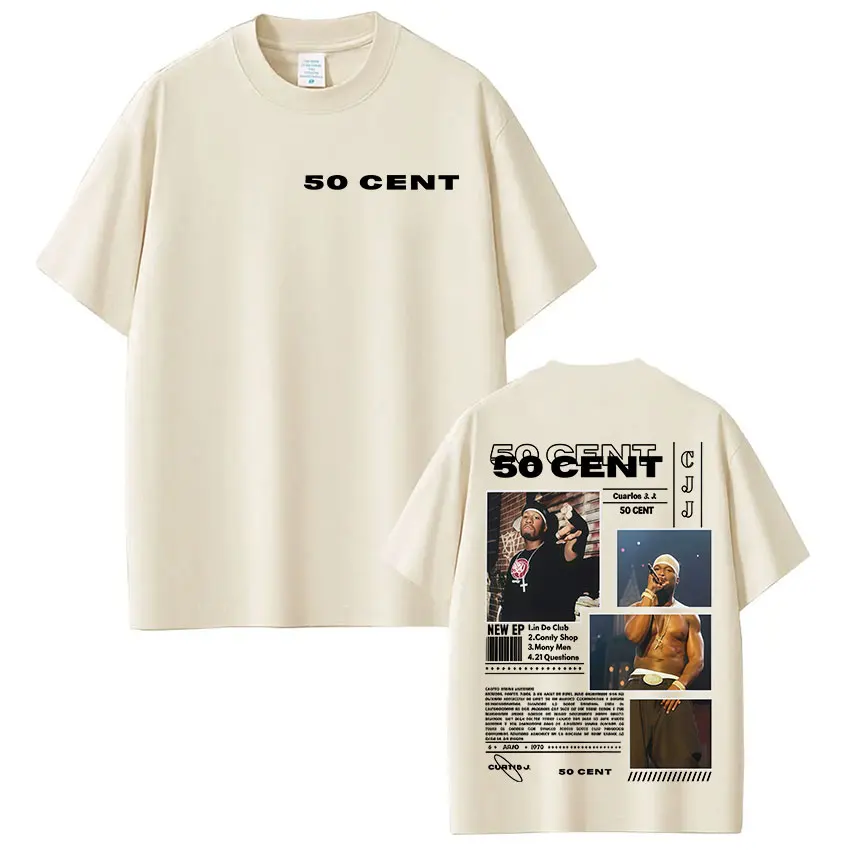 مغني الراب 50 سنت جولة 2025 ألبوم الجرافيك تي شيرت ملابس رجالي الهيب هوب روك تي شيرتات قصيرة الاكمام موضة المتضخم القطن تي شيرت