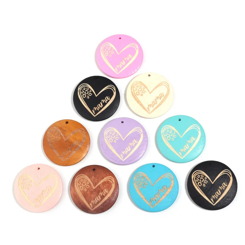 100pcs/lot Key Chain Wood Circle Ring Love Mother's Gift DIY Jewelry Badge Accessories Factory Supplies Wooden Disks