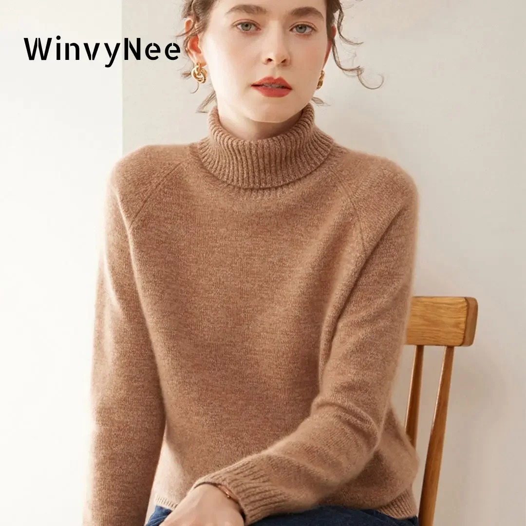 

WinvyNee Cashmere Sweater Women Long Sleeve Turtleneck Merino Wool Thick Casual Jumpers Solid Knitwear Pullover Autumn A1054039