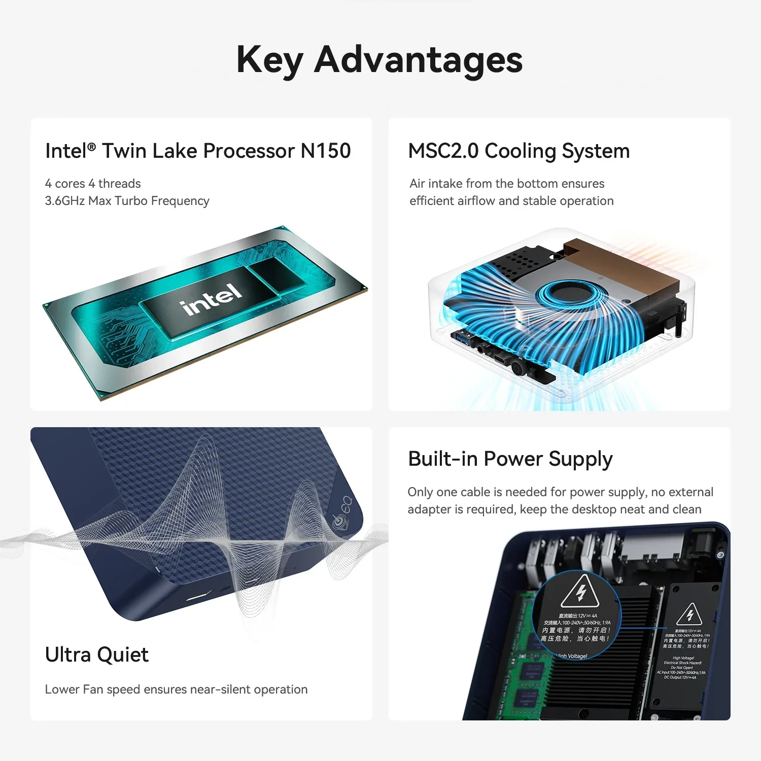 Beelink EQ14 Twin Lake N150 MINI PC Windows11 DDR4 3200MHz 16GB 500GB M.2 PCle 3.0x4 WiFi 6 DuaI LAN Desktop Gaming Computer