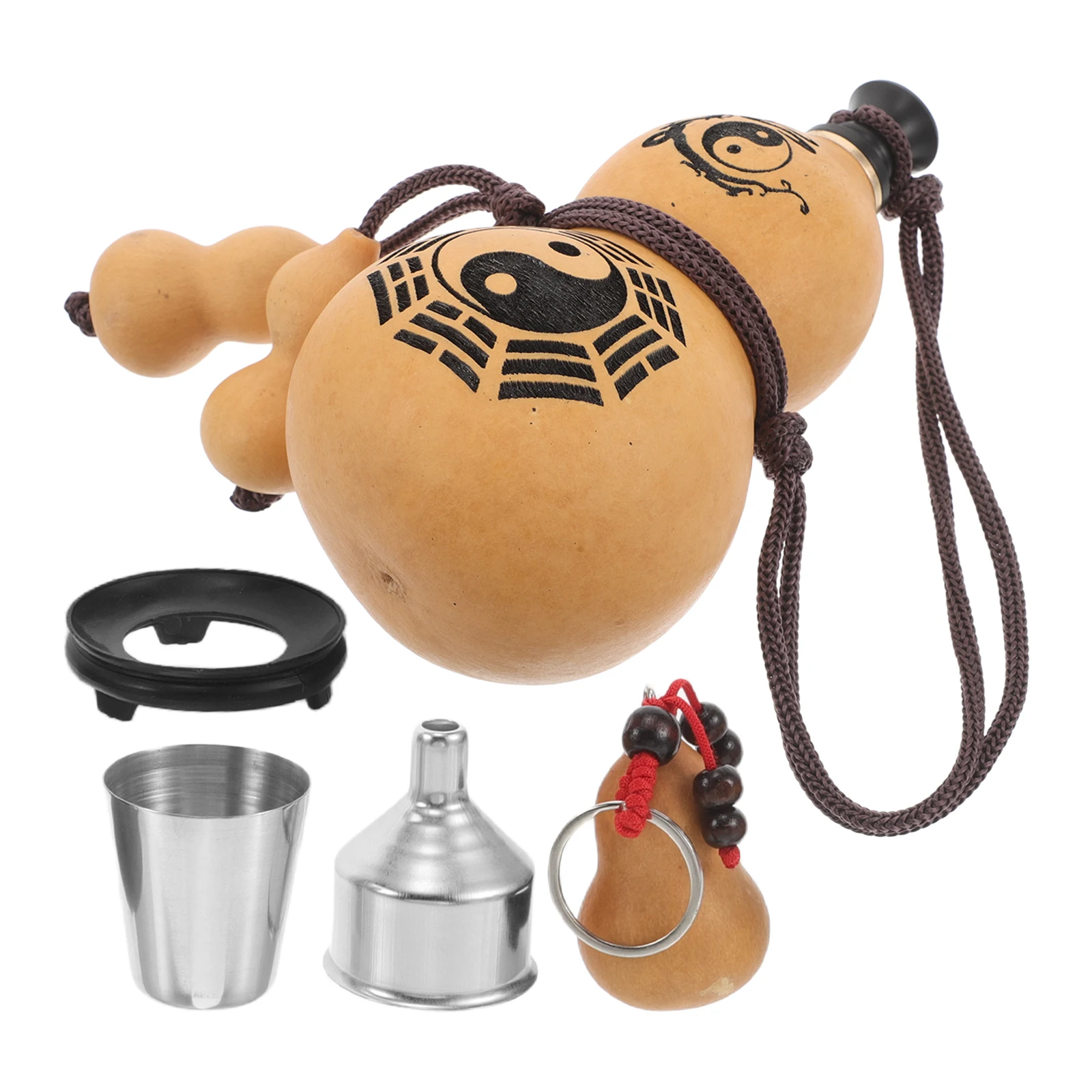 

1 set 1 Set Chinese Style Gourd Water Bottle With Cap Portable Leakproof Gourd Flask For Hiking Camping Travel Outdoor Use