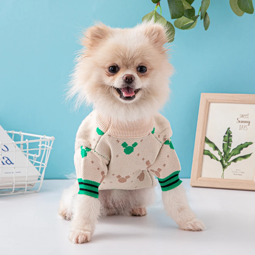 Disney Autumn and Winter Dog Sweater Cute Mickey Knitted Pomeranian French Bulldog Dog Clothes Thickened Warm Pet Clothes