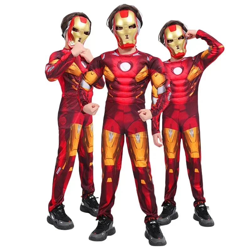 Kostium dla dzieci Iron and Man Muscle Superbohater Iron Man Kostium Cosplay Kombinezon Maska Rękawiczki Halloween Urodziny Body dla chłopca Gif