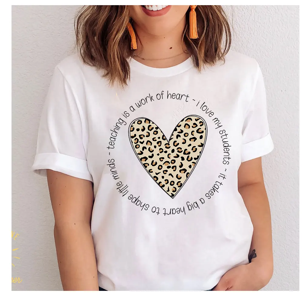 Teaching Iron On Transfer For Clothing Patch Teacher Life Heat Transfer For T-shirt Leopard Heart thermal Stickers DIY Accessory