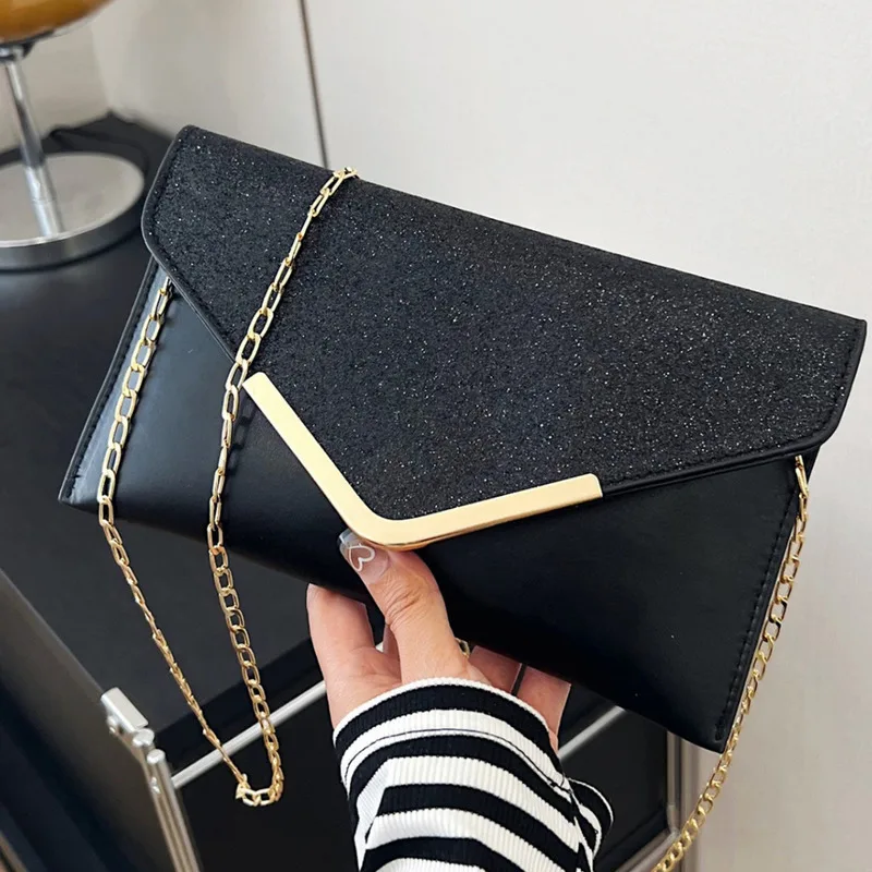 Fashion All-match Ladies Shoulder Bag 2024 New Sequined Chain Stitching Trend Matching Envelope Bag