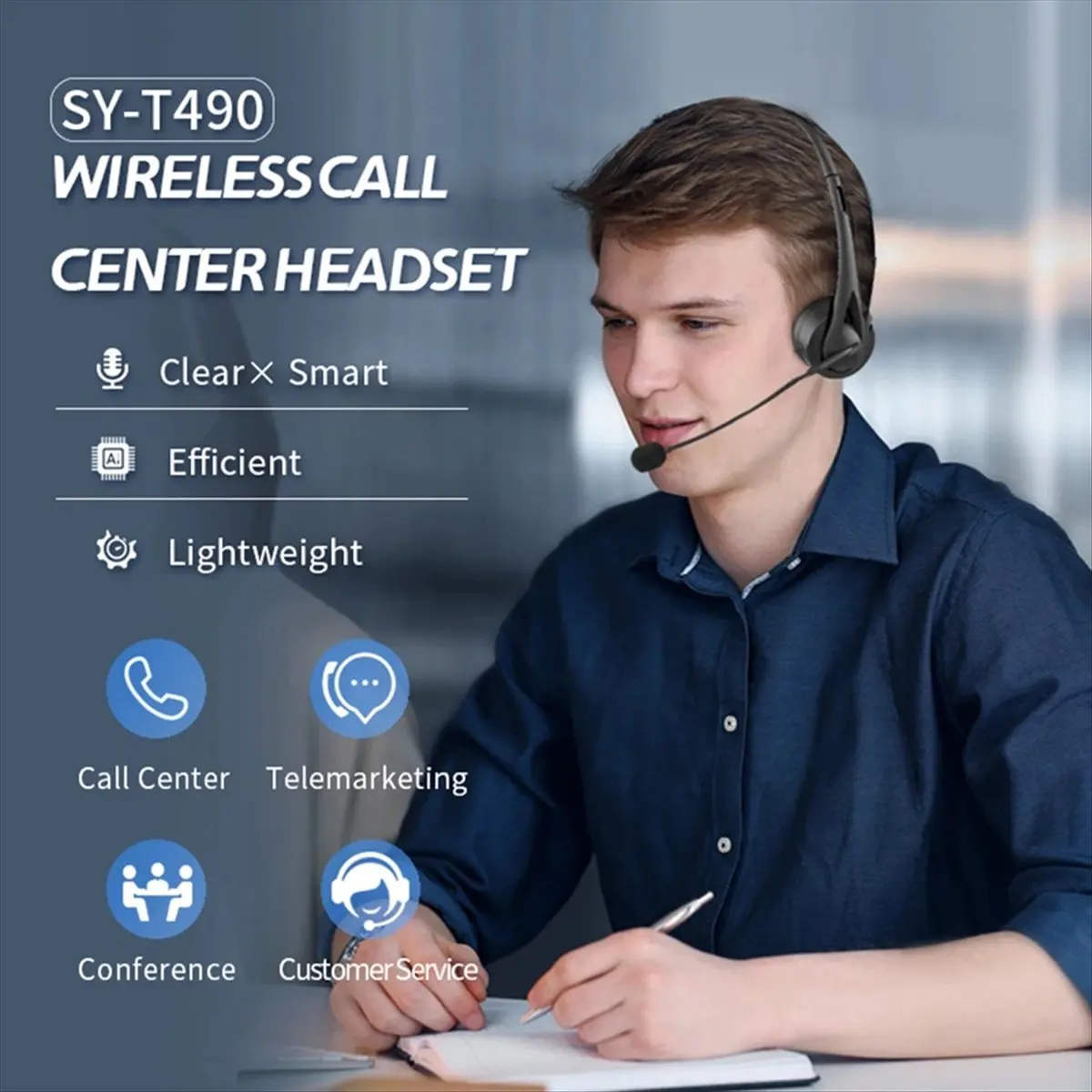 doyme SY-T490 BT V5.3 Headset with Mic Head-Mounted Wireless HiFi Headphones Hands-Free Call Headset for Call Center Office A