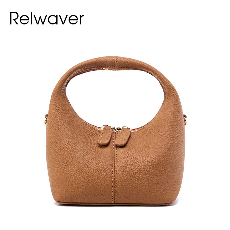 

Relwaver women shoulder bag genuine leather bag for women 2024 autumn winter mini hobos fashion hand bag zipper crossbody bags