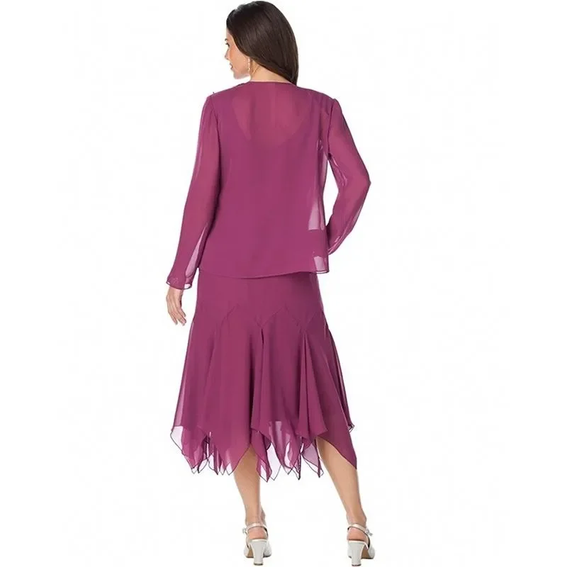 Vintage Chiffon Scoop A-Line Mother of the Bride Dress Formal Party Wedding Fashion Suits Jacket Plus Size Custom Customized