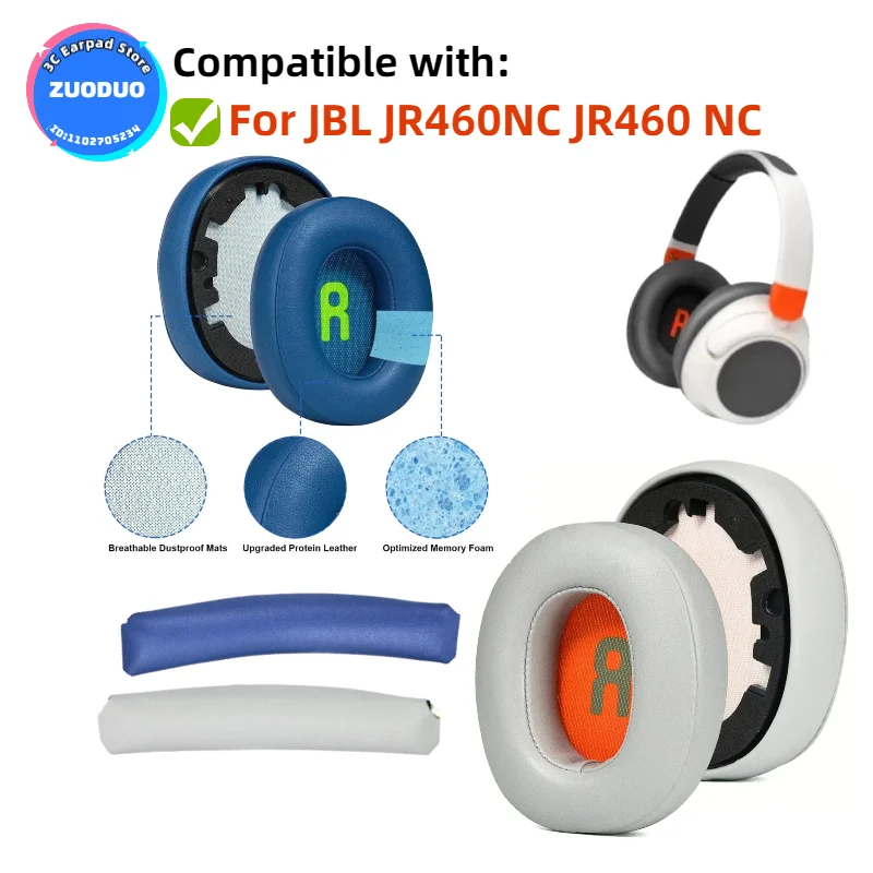 

1Pair Replacement Protein Leather Ear Pads Cushion Cover Earpads for JBL JR460NC JR460 NC Headset Earmuff