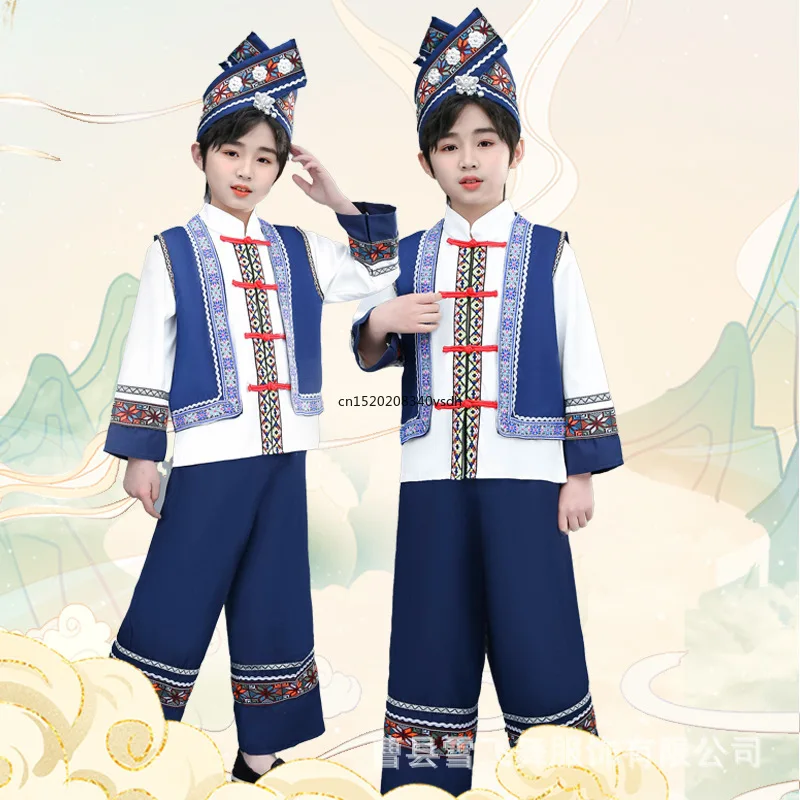 kids clothes New style minority costumes Boys and girls performance costumes Zhuang dance costumes set