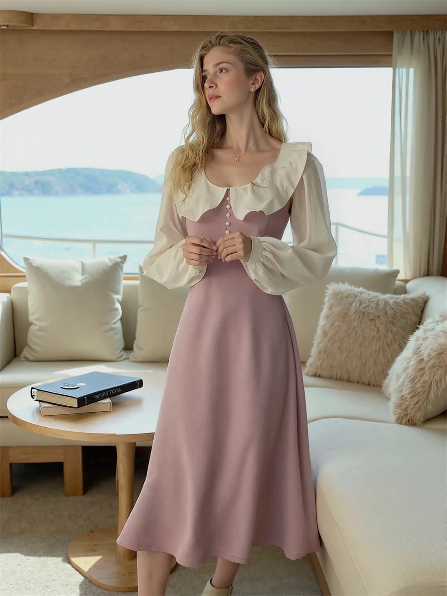 Women'S Dress Autumn Woman Long Sleeve Black White Patchwork Tied Tie-Dye Tie-Up Tight-Fitting Tossy Townlike Tropical Tummy