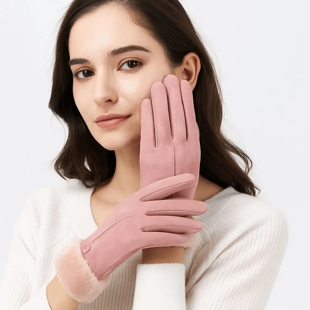 

Fashion Windproof Suede Gloves Soft Comfortable Full Fingers Mittens Warm Touch Screen Women Winter Gloves Skiing