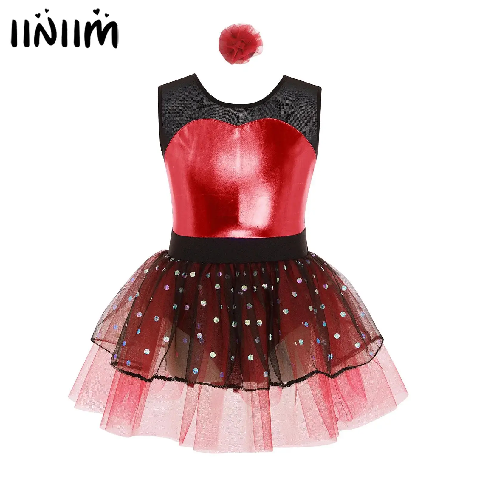 Kids Girls Metallic Bodice ballet Tutu dress with Headwear Gymnastics Ballet jersey Leotards Jazz Dance Performance Costume