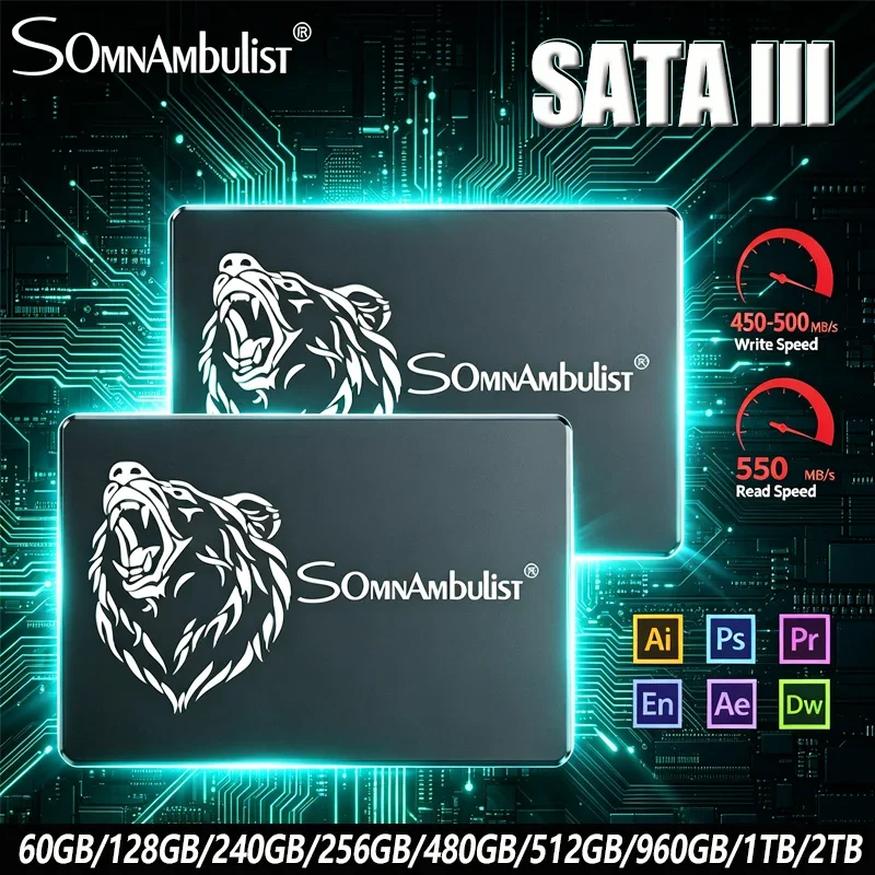 SomnAmbuList 2026 - Unidad de Estado Sólido SATA 3.0 de 2.5 Pulgadas, 128GB/256GB/512GB/1TB/2TB, Alta Velocidad, para Computadora de Escritorio/Portátil/PC, Venta al Por Mayor