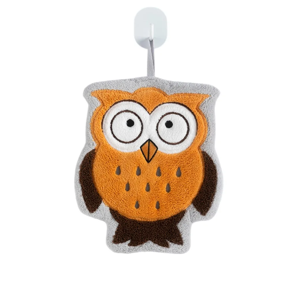 Soft Owl Hand Towels Super Absorbent Cute Cartoon Design Kitchen Handkerchief Hangable Coral Fleece Bathroom Kerchief