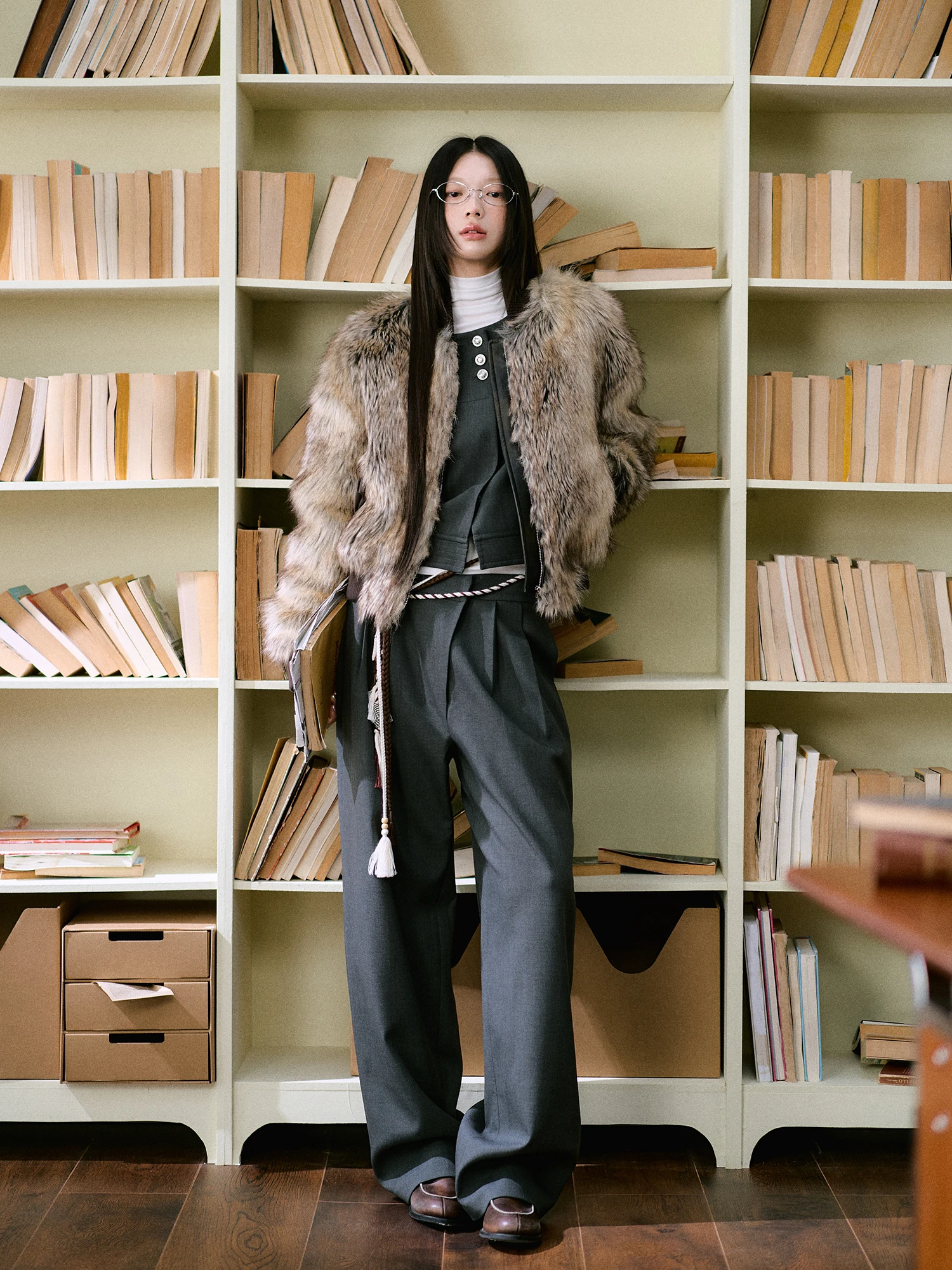 LaluneDuCiel  Fur Coat Warm round Ne ort Length Women's Winter Baseball Jaet Simulation  Fur Trimmed Collar