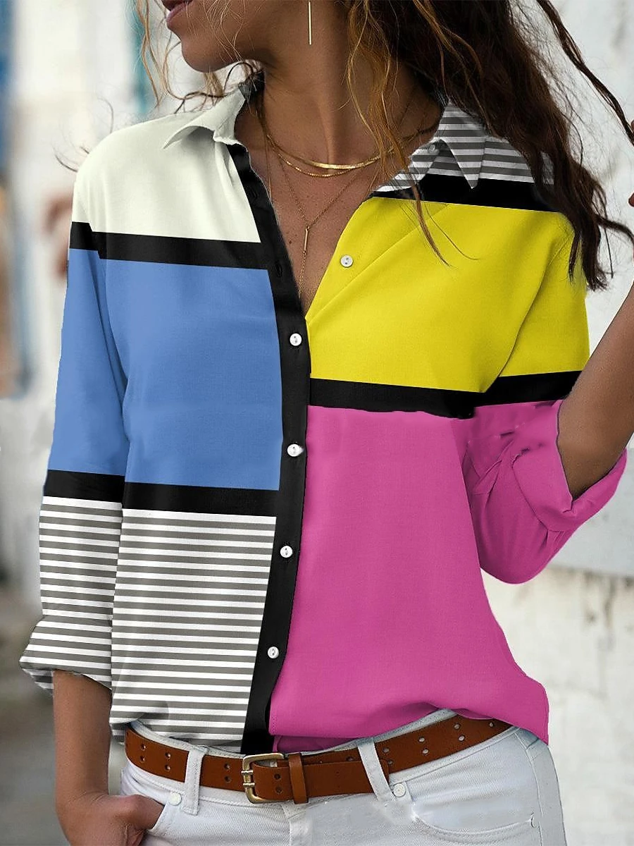 Women Shirt Daily Weekend Blouse Long Sleeve Button Print Shirt Collar Casual Streetwear Tops Print