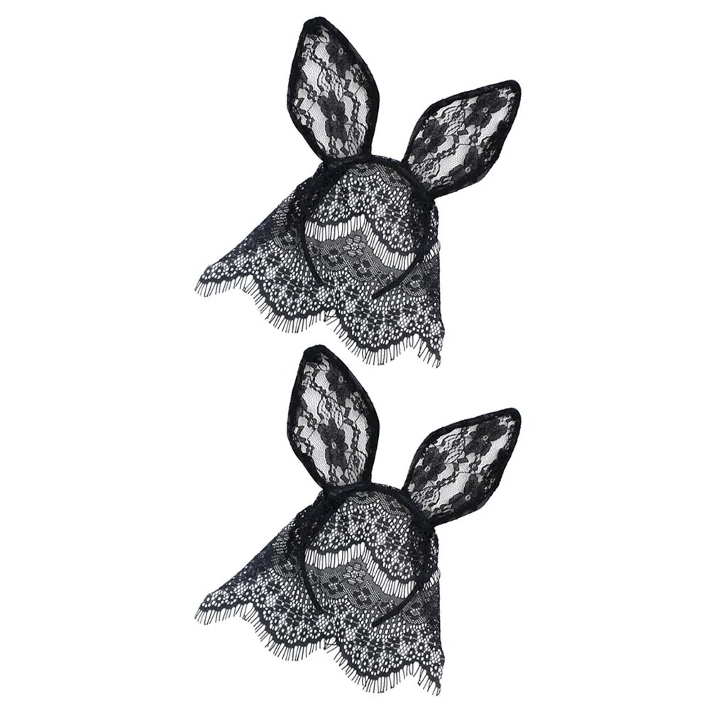 

2Pcs Lace Animal Ear Hairbands Rabbit Cat Ear Veil Headdress Costume Party Hair Hoops Kids Cosplay Party Supplies Performance