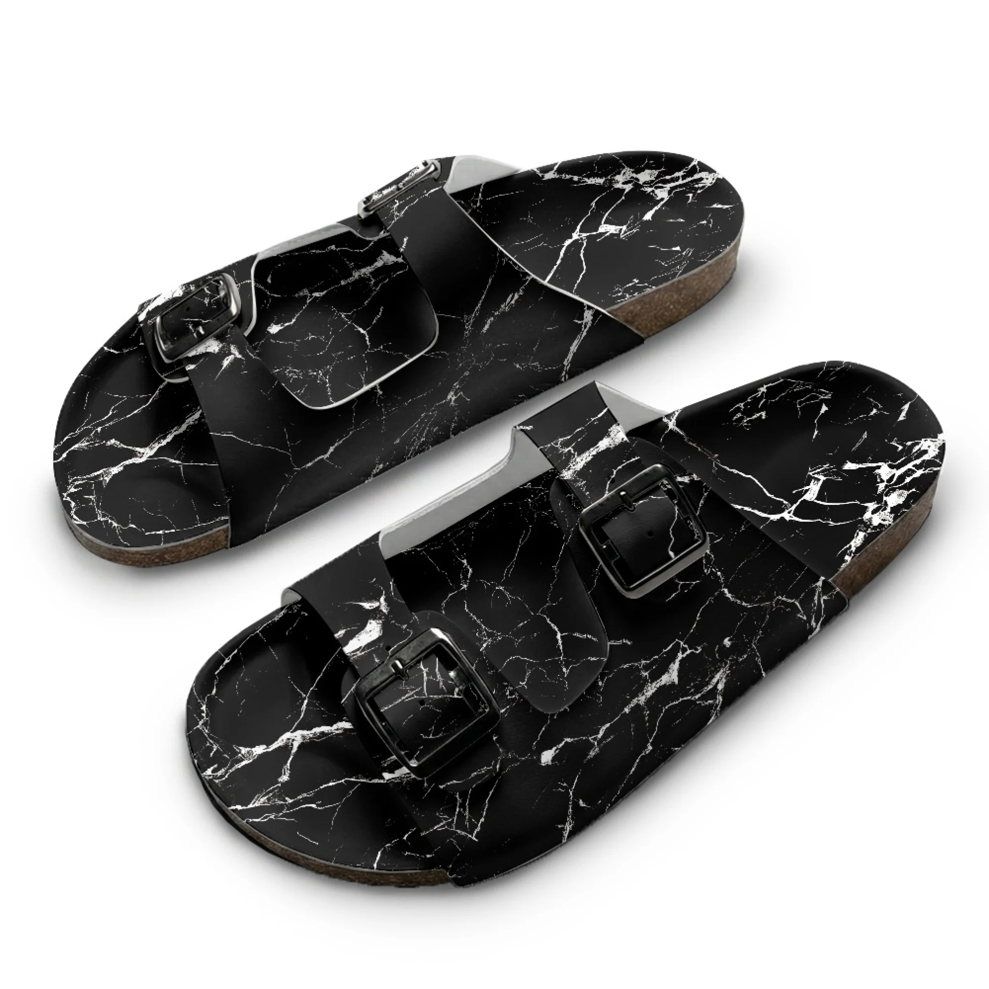 

Marble Pattern Home Custom Slippers High Quality Unisex Fashion Casual Double Buckle Double Strap Wooden-soled Slippers