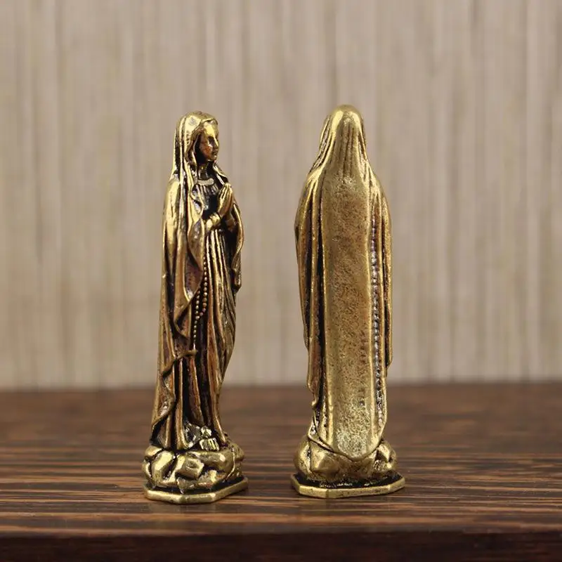 【AD】1Pcs Retro Brass Maria Figurine Pendant Brass Maria Figurine Pure Copper Vintage Religion Virgin Mary Desktop Ornament - view 5