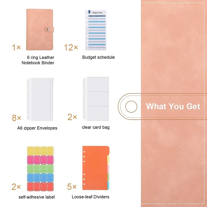 Binder Pockets A6 With Binder Cover, Budget Binder With Cash Envelopes Colorful Separator Label Budget Sheets