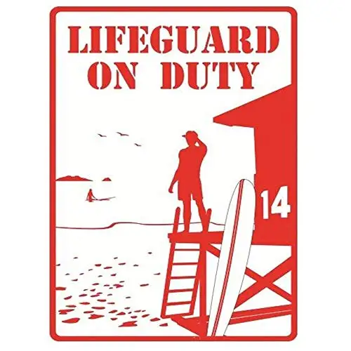 Patisaner Lifeguard On Duty Red Aluminum Metal Sign Beach Pool Road Sign Wall Decor 8x12 inch / 20x30 cm