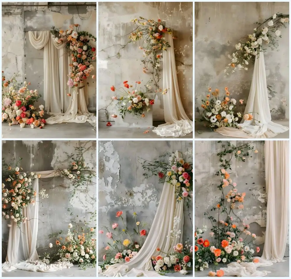 Mehofond Photography Background Elegant Trendy Flower Window Concrete Wall Wedding Maternity Backdrop Photo Studio Photocall