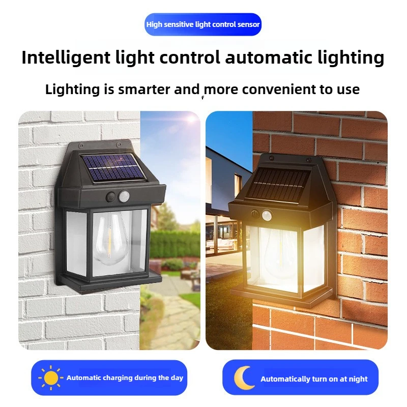 مصباح حائط من التنجستين بالطاقة الشمسية - ضوء فناء خارجي مقاوم للماء مع مستشعر حركة - إضاءة شارع موفرة للطاقة من خيوط الرجعية #3