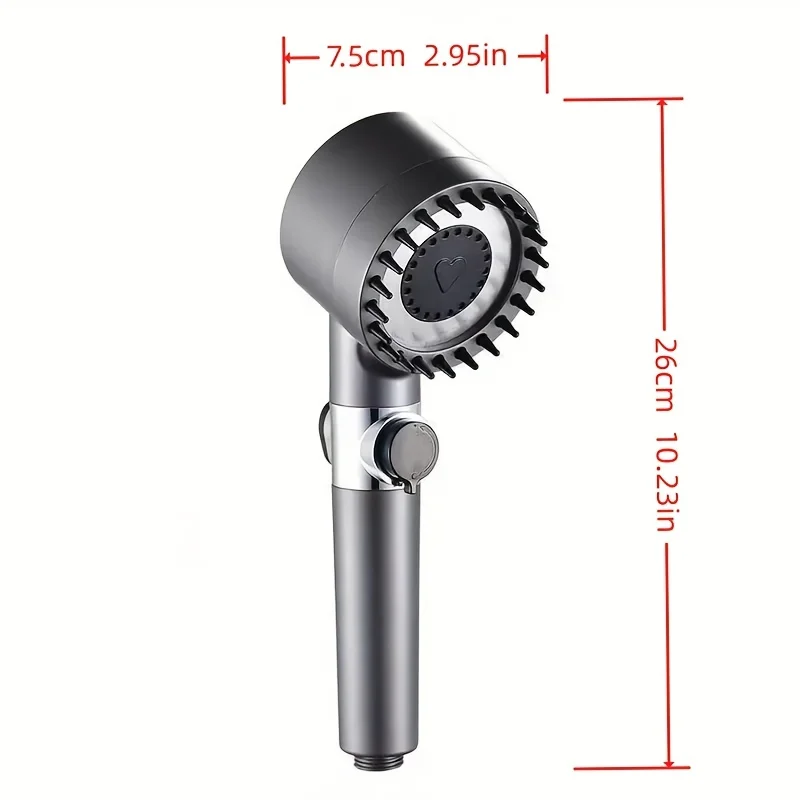 1pc Love Heart Shower Head With 3 Modes And Massage Filter - Enhance Your Bathing Experience With High Pressure And Massage Spra