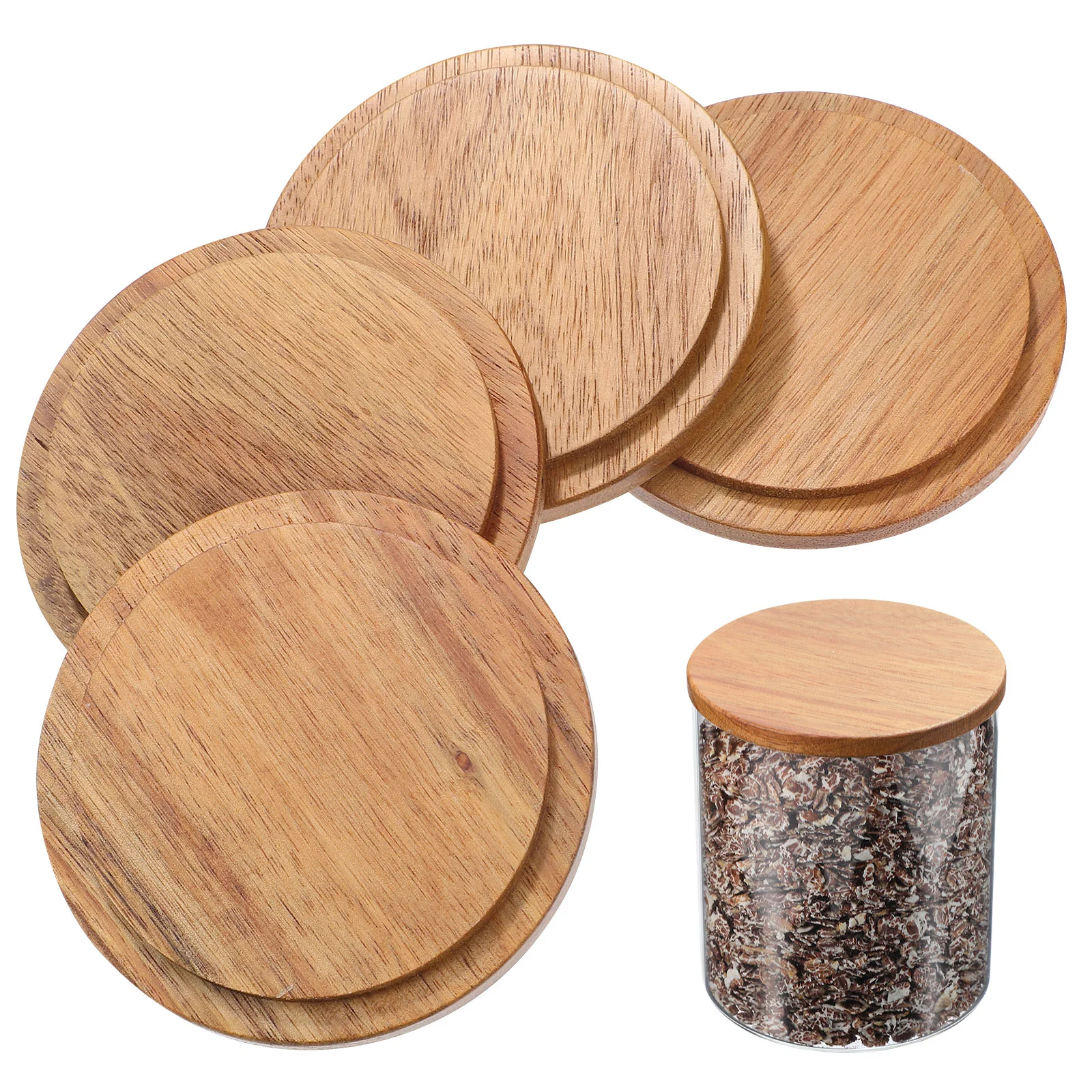 

4 Pcs Wooden Cup Lids Sealed Glass Jar Covers Reusable Coffee Tea Water Beverage Mug Airtight Round Lid Smooth