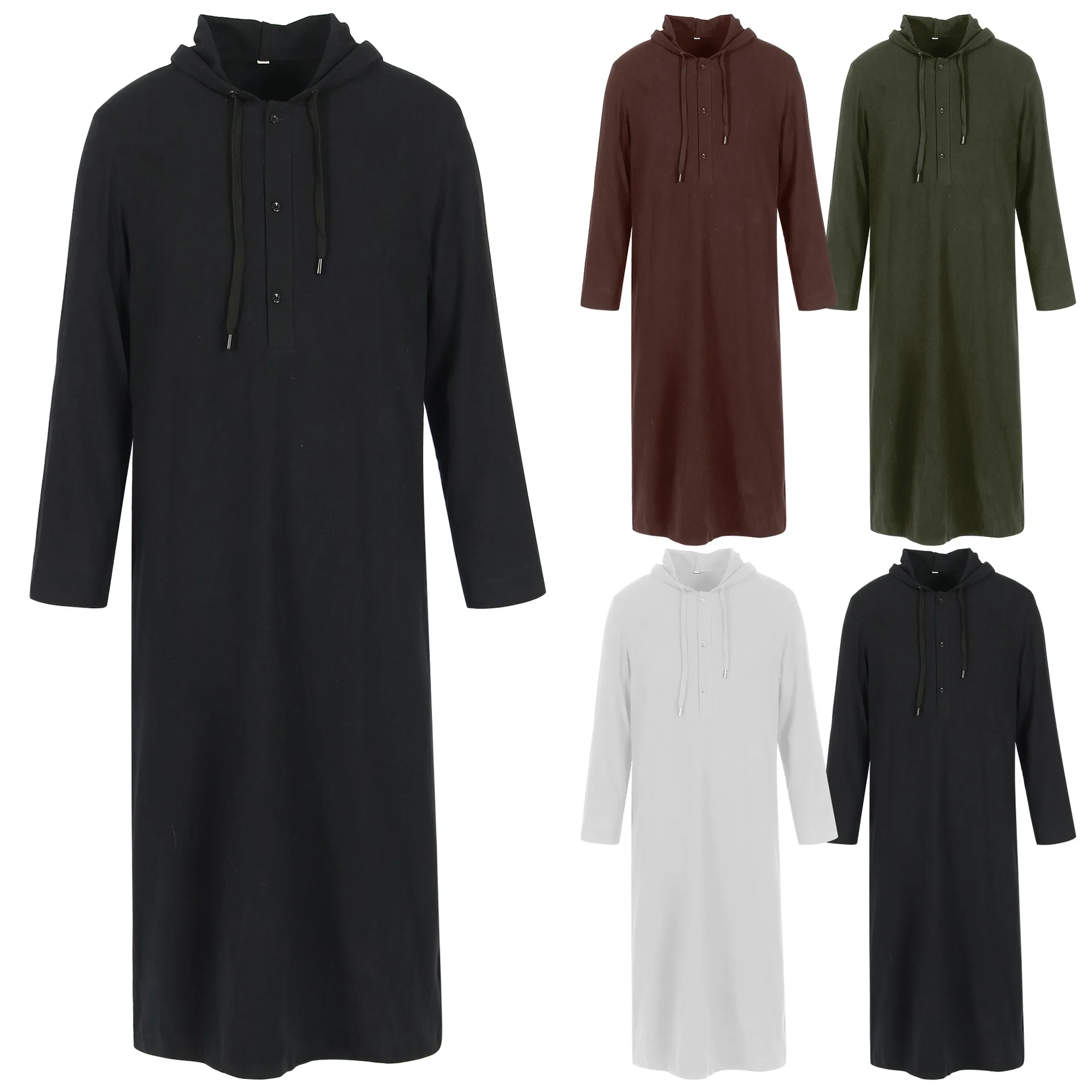 Men Muslim Robe Hoodies Kaftan Saudi Arabic 2024 Caftan Long Sleeve Arabic Islamic Jubba Thobe Casual Man Clothing