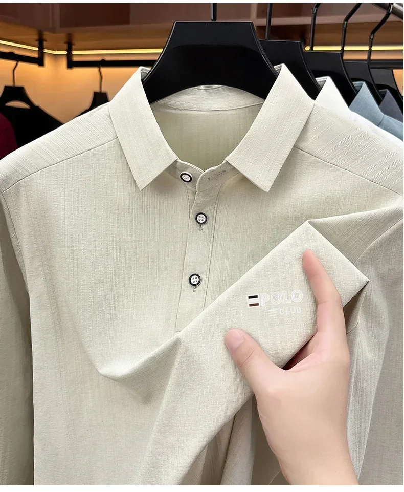 Brandneues Herren-Poloshirt mit Print, Herbst, einfarbig, langärmelig, Arbeitsoberteil, Herren, Business, formelle Arbeitskleidung, Hemden für den Frühling. – Detail 23