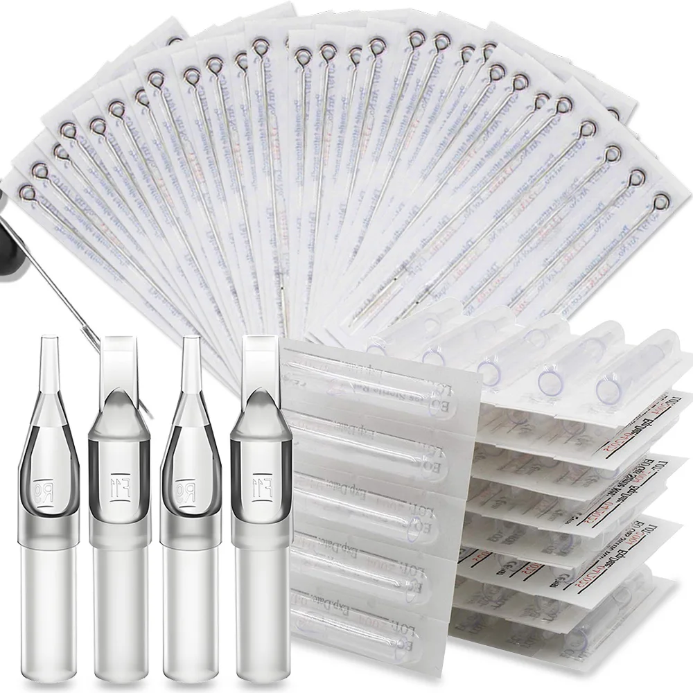 

50PCS Tattoo Needles and 50PCS Clear Tattoo Tips 3/5/7/9RL 5/7/9RS 5/7/9M1 Sterilized Steel Tattoo Needle for Tattoo Machine Gun