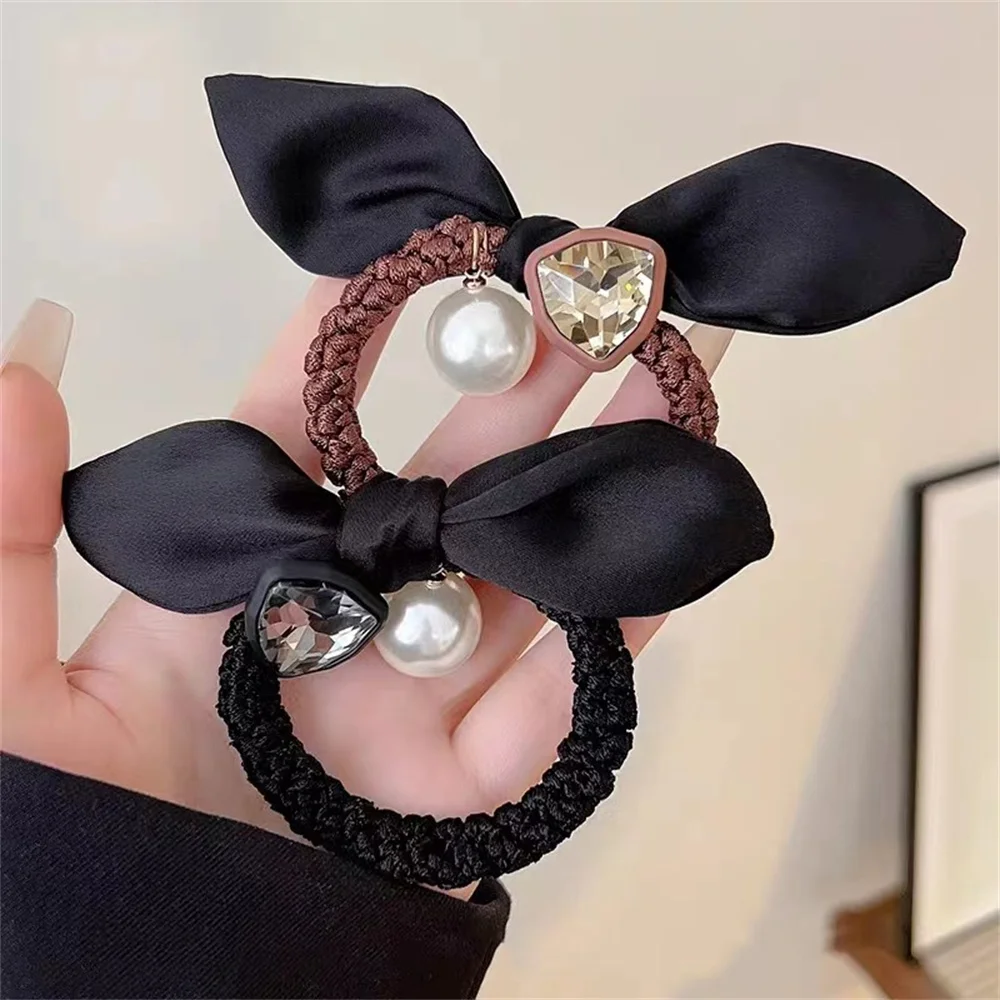 Moda taklit inci taklidi saç bağları kadınlar için sevimli ilmek kalp şekilli saç halat kızlar at kuyruğu Scrunchies Xmas hediyeler