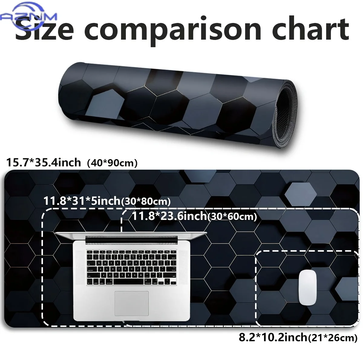 Extended Gaming Mouse Pad And PC Desktop Keyboard Mat - Dark Hexagonal Arrangement Cool Pattern - Laptop Protector Pad, Study De
