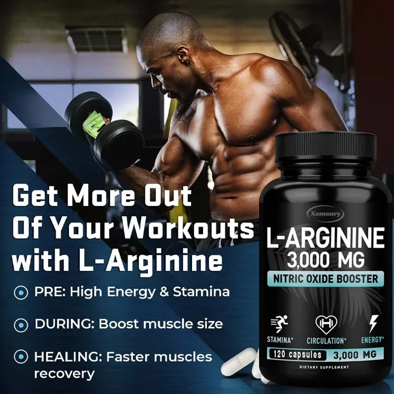 L-Arginine 3000mg - for Energy, Strength and Endurance Support During Exercise | Muscle Mass, Non-GMO