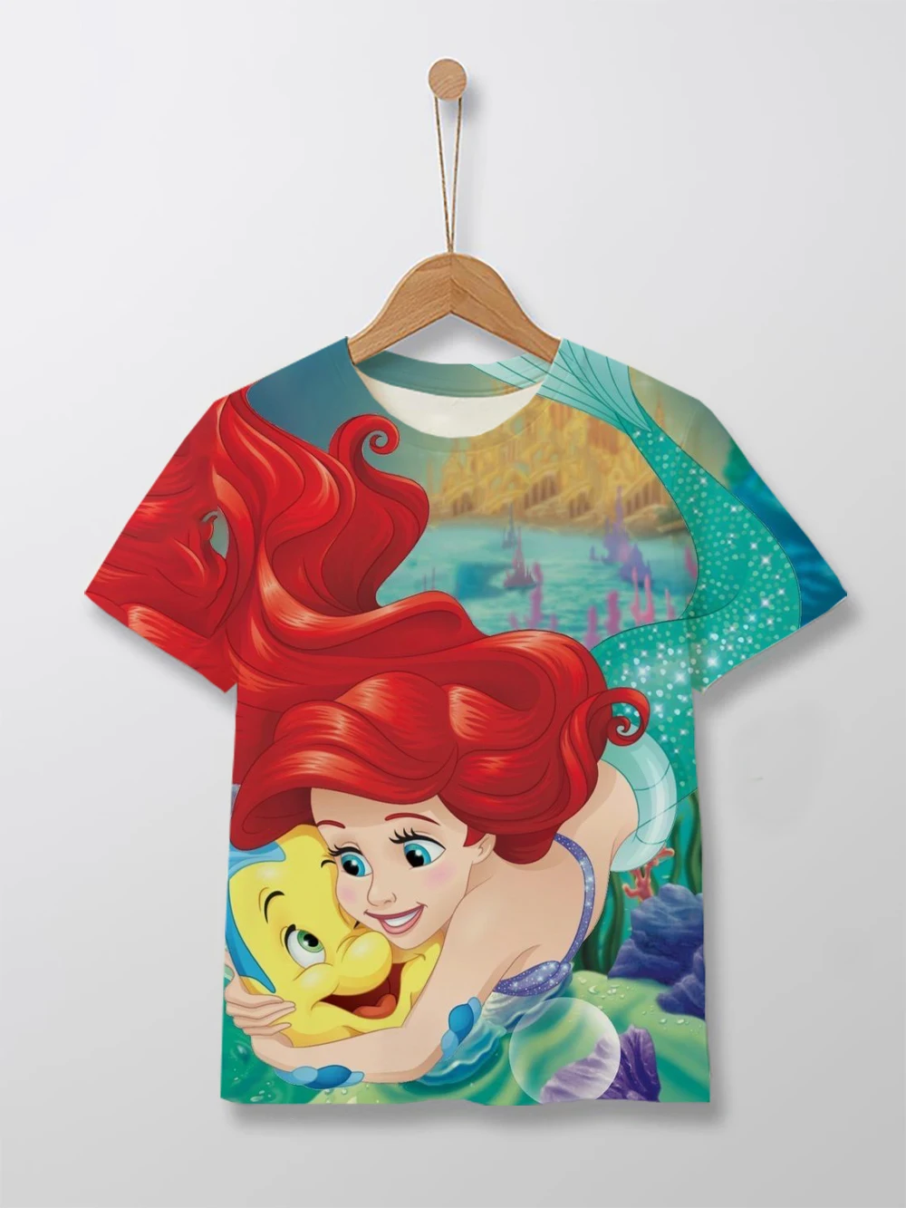 Summer mermaid T-shirt children's Ariel Princess short-sleeved T-shirt 3D printing fashion casual cute top Disney series T-shirt