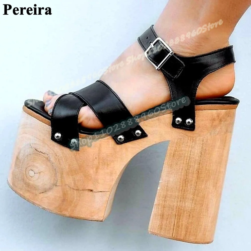 

Occidental Style Black Cross Strap Platform Sandals Chunky High Heel Women Shoes Buckle Strap Peep Toe 2026 Zapatos Para Mujer