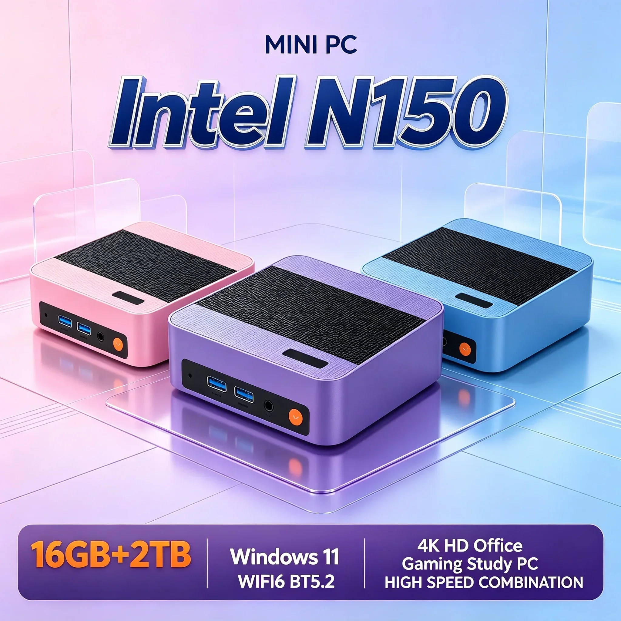 Powered Mini PC Intel N150 16GB Memory 1TB/2TB SSD Windows 11 WiFi6 BT5.2 Mini Computer Host for Office & Media Playback
