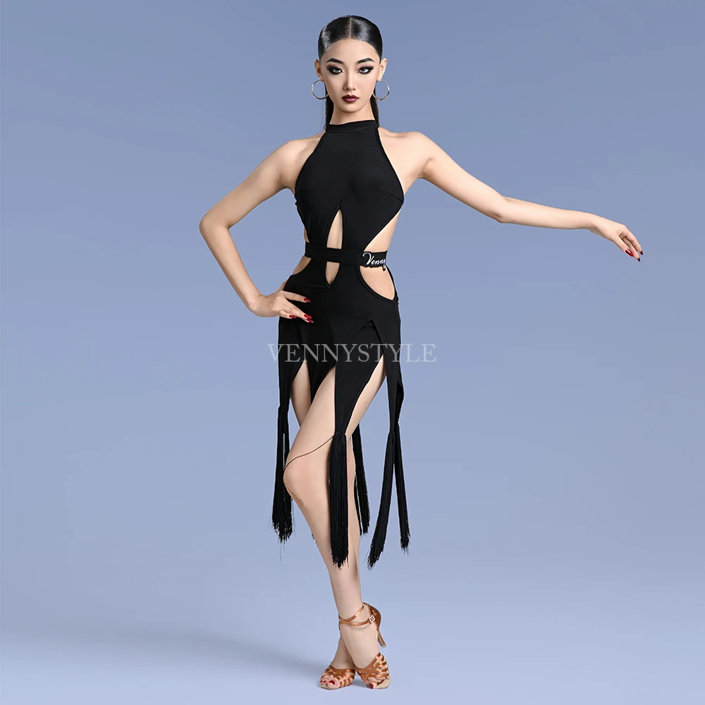 Vennystyle Latin Dance Ladies Adult Training dress Backless sleeveless fringe Dance dress Professional ballroom dance dress