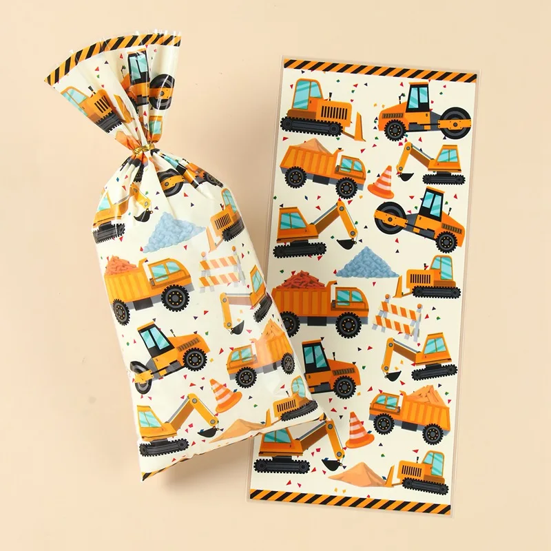 Construction PVC Candy Bags Heat Sealable Treat Cookie Candy Goodie Bags Excavator Baby Shower Tractor Birthday Party Supplies