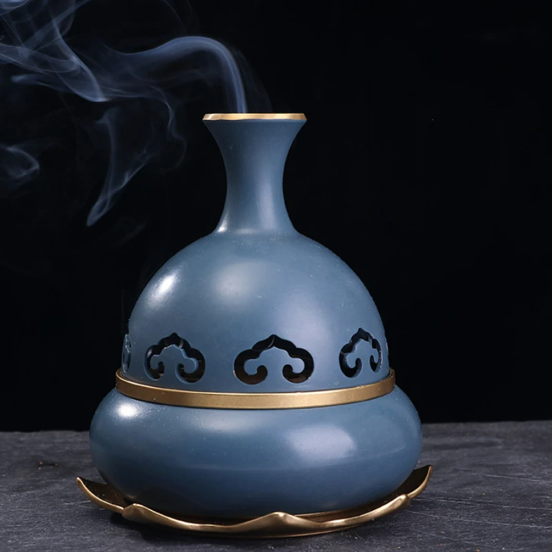 Gourd Creative Incense Burner Pure Copper Lotus Ruyi Household Dish Incense Burner Tea Ceremony Chinese Sandalwood Burner