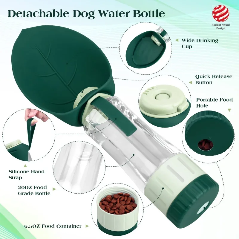 Upgraded Dog Water Bottle Portable Dog Puppy Pet Water Dispenser Feeder with Drinking Cup and Food Container Leak Proof